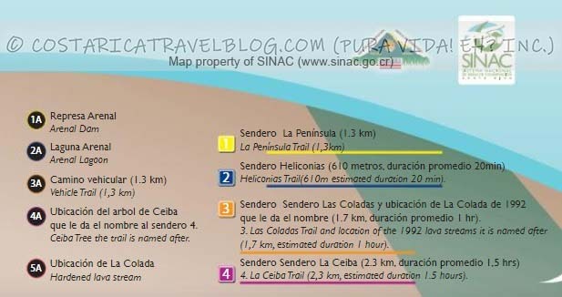 Arenal Volcano National Park Trail Map Key #1