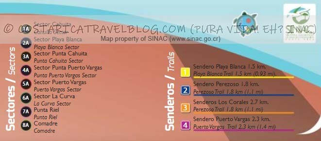 Cahuita National Park Trail Map Key #1