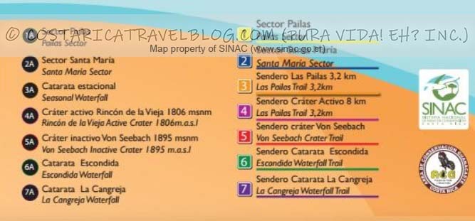 Rincon de la Vieja National Park Trail Map Key #1