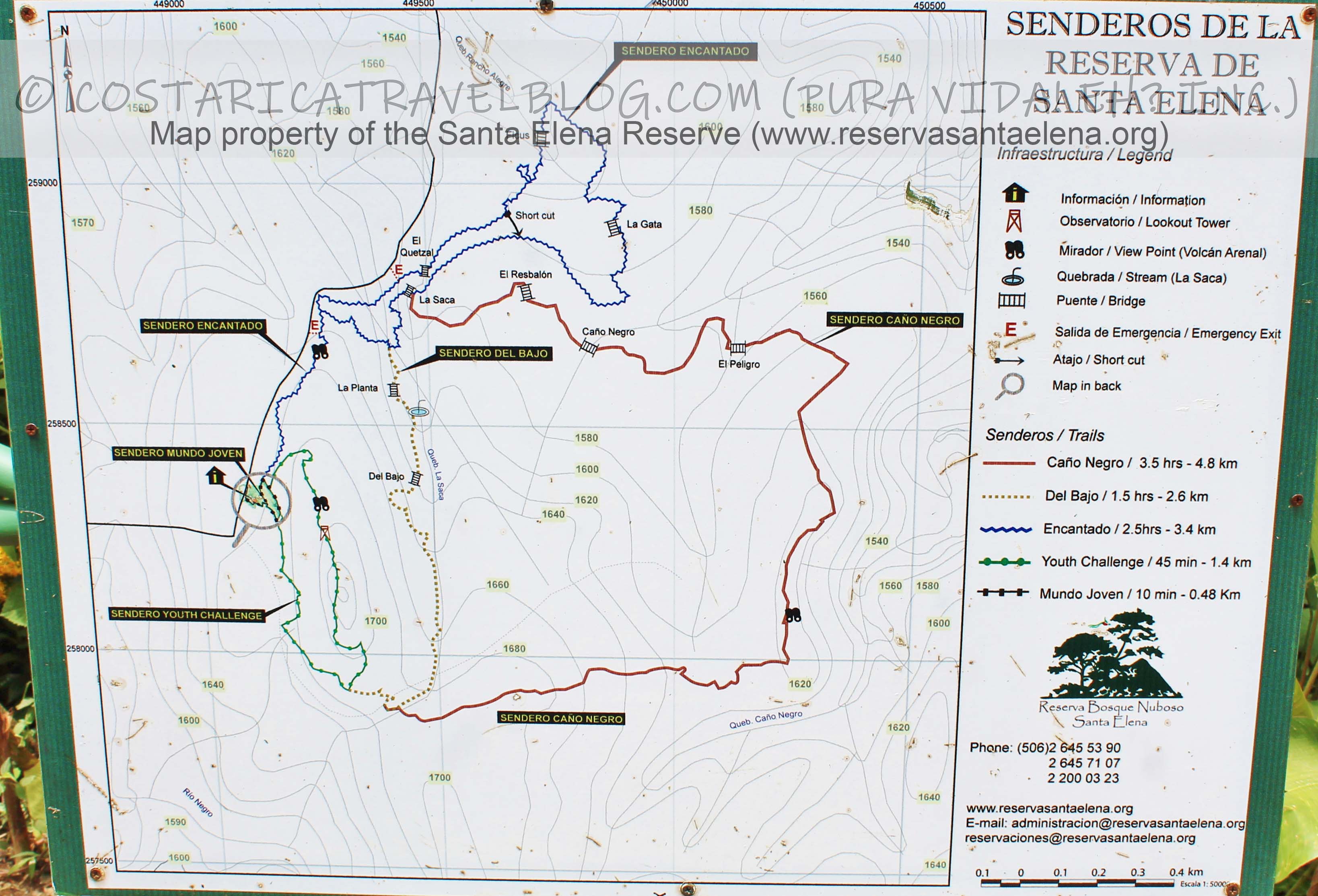 Santa Elena Cloud Forest Reserve Trail Map